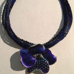 CHICO'S BLUE MULTI STRAND BEADED FLOWER NECKLACE